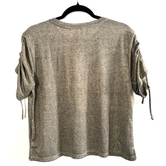 Nicole Miller Sparkle Tee Wms Sz Small Gold Drawcord Short Sleeves - Picture 2 of 8